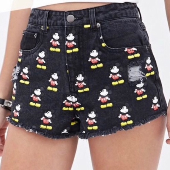 Disney Mickey Mouse Denim Cutoff Shorts Black 26 - Picture 1 of 12